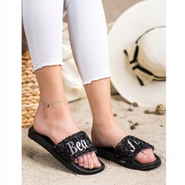 SHELOVET Vackra tofflor med kristaller svart 2