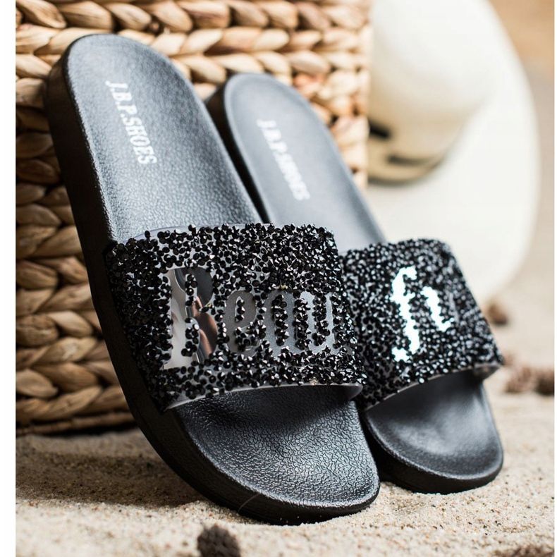 SHELOVET Vackra tofflor med kristaller svart 1