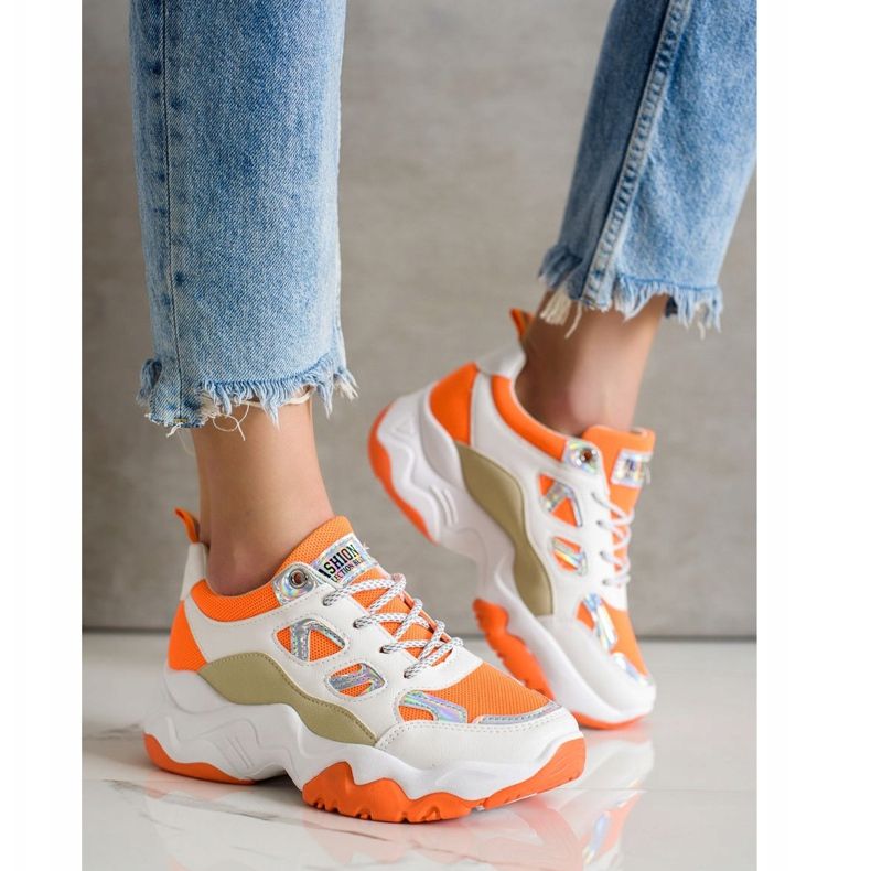 SHELOVET Mode snörskor vit orange mångfärgad 2