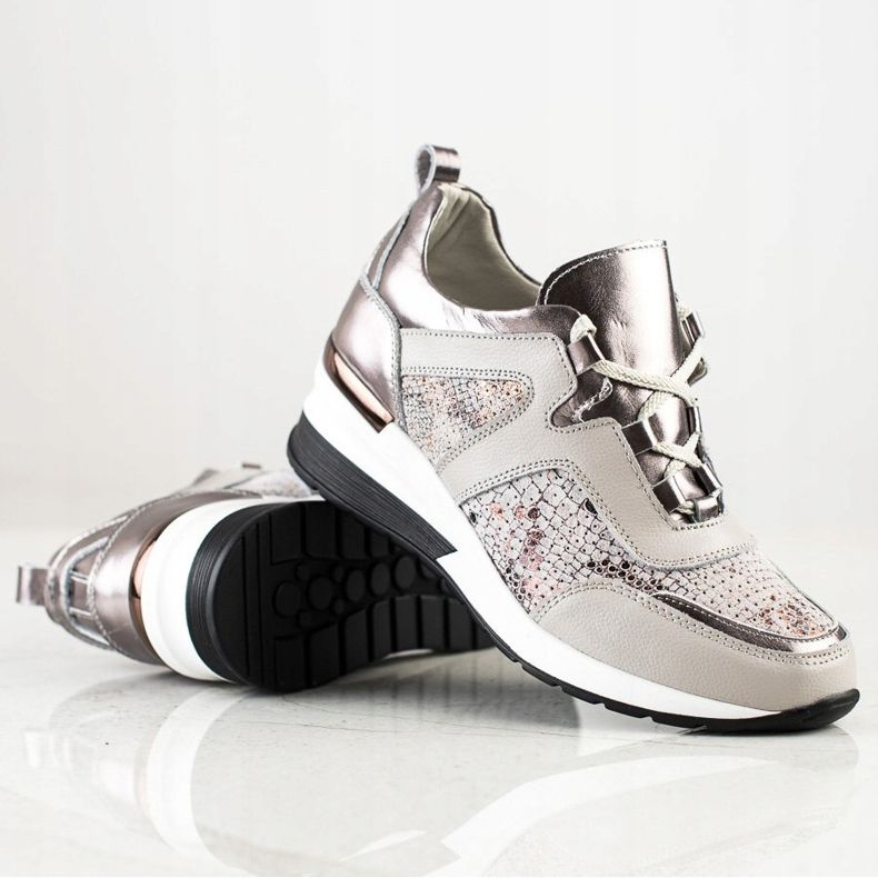 Goodin Snake Print Leather Sneakers silver- grå 1