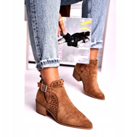 FB1 Kängor för kvinnor på högklackig mocka spänne Camel Esen brun 1