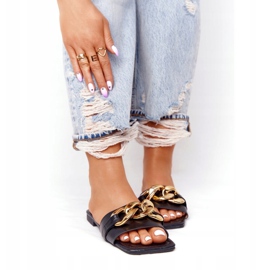 Läder tofflor med en kedja svart fransk kyss gyllene 3