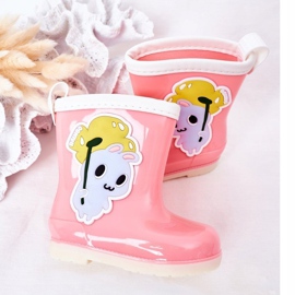 Barnens rosa regnstövlar med en kanin 1