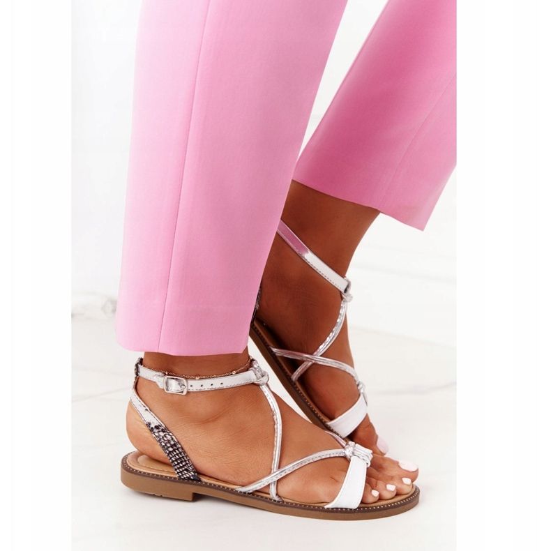 S.Barski Platta sandaler S. Barski LJ281 Vit och Silver silver- 2