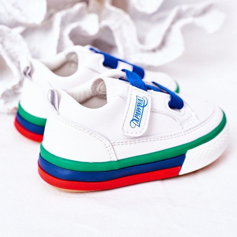 Apawwa Barnskor med ribbad vit och marinblå Baxter 1