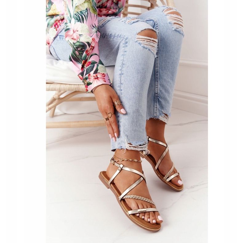 S.Barski Sandaler med fläta S. Bararski 152-1 guld gyllene 1