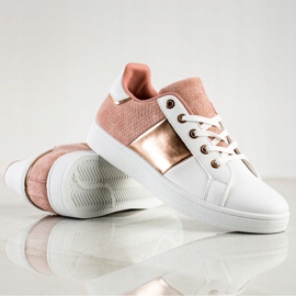 SHELOVET Trendiga snörade sneakers vit rosa mångfärgad 1