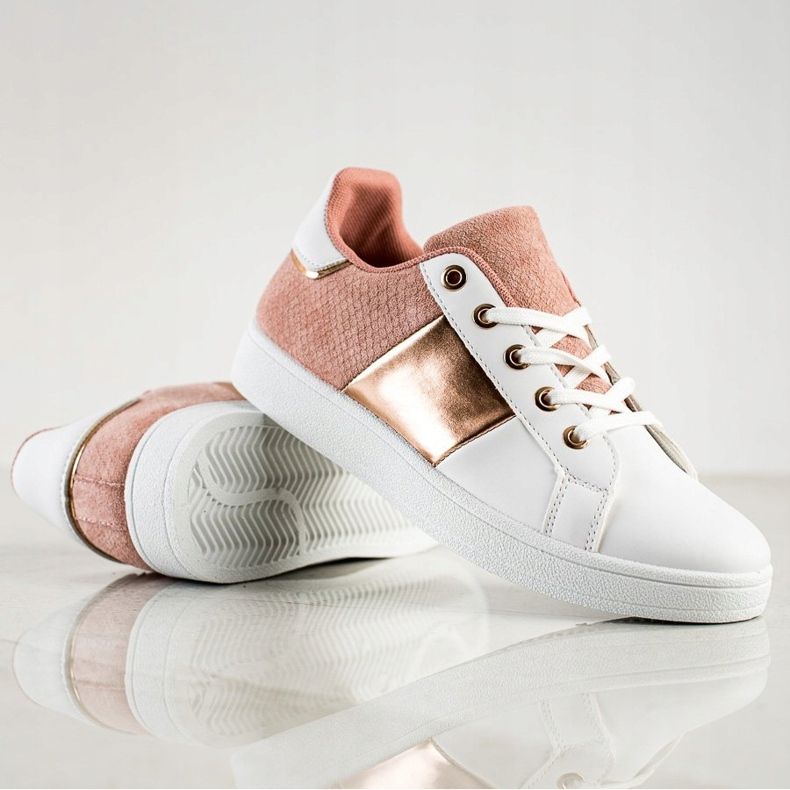 SHELOVET Trendiga snörade sneakers vit rosa mångfärgad 1