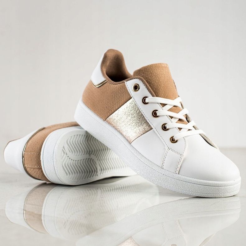 SHELOVET Trendiga snörade sneakers vit brun mångfärgad 1