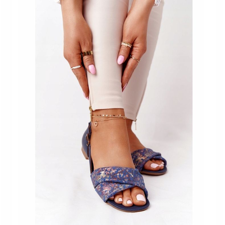 Lädersandaler med blommor Maciejka 04614-43 Marinblå gyllene 1