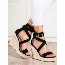 SHELOVET Espadrilles sandaler med spänne svart 1