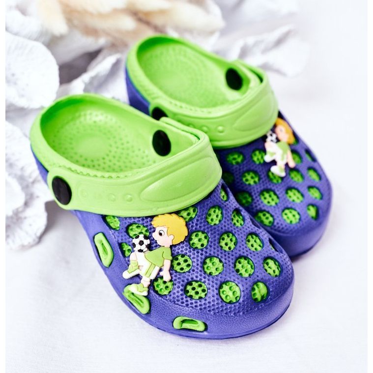 Barn skum tofflor Crocs Navy Blue-Green Jupiter marinblå grön 2