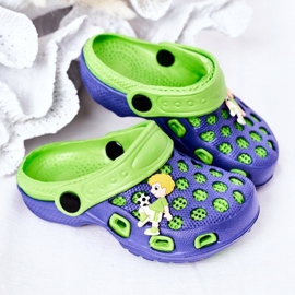 Barn skum tofflor Crocs Navy Blue-Green Jupiter marinblå grön 1