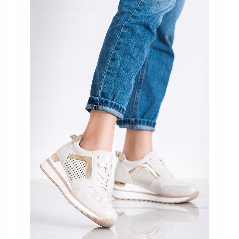 SHELOVET Snygga sneakers med glitter beige 1