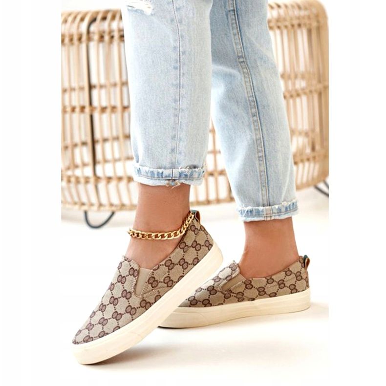 Dam loggade sneakers Slip-On Khaki Challenge beige brun 4