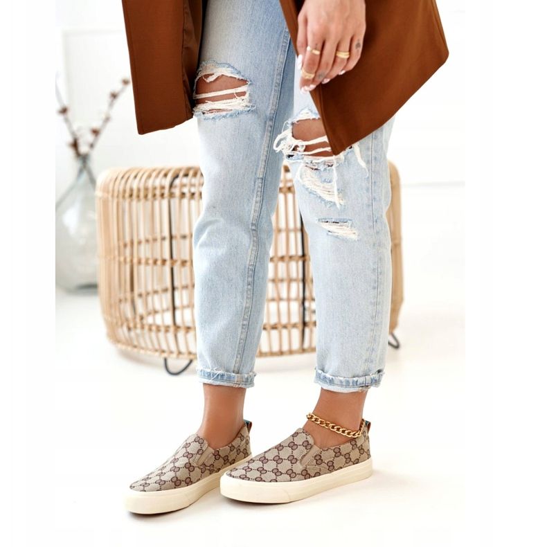 Dam loggade sneakers Slip-On Khaki Challenge beige brun 1