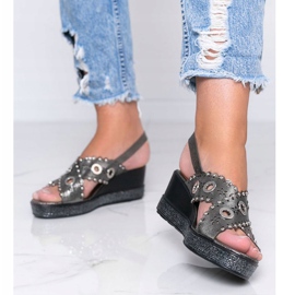 Grå metalliska kile sandaler mån 1