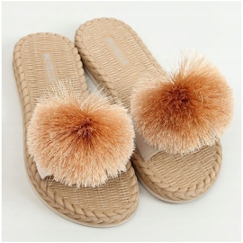 Beige tofflor med pompon S-410 Beige 1