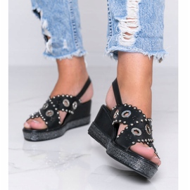 Svart metallic kil sandaler Mån 1