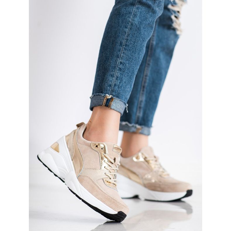 Filippo Wedge Sneakers i läder beige 2