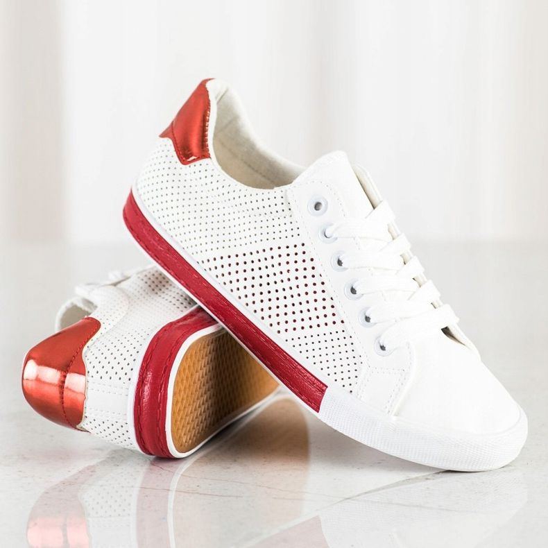 SHELOVET Openwork sneakers med en röd insats vit 1