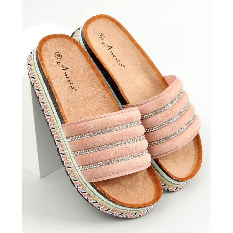 Rosa N-96 Rosa tofflor på den dekorerade sulan 1