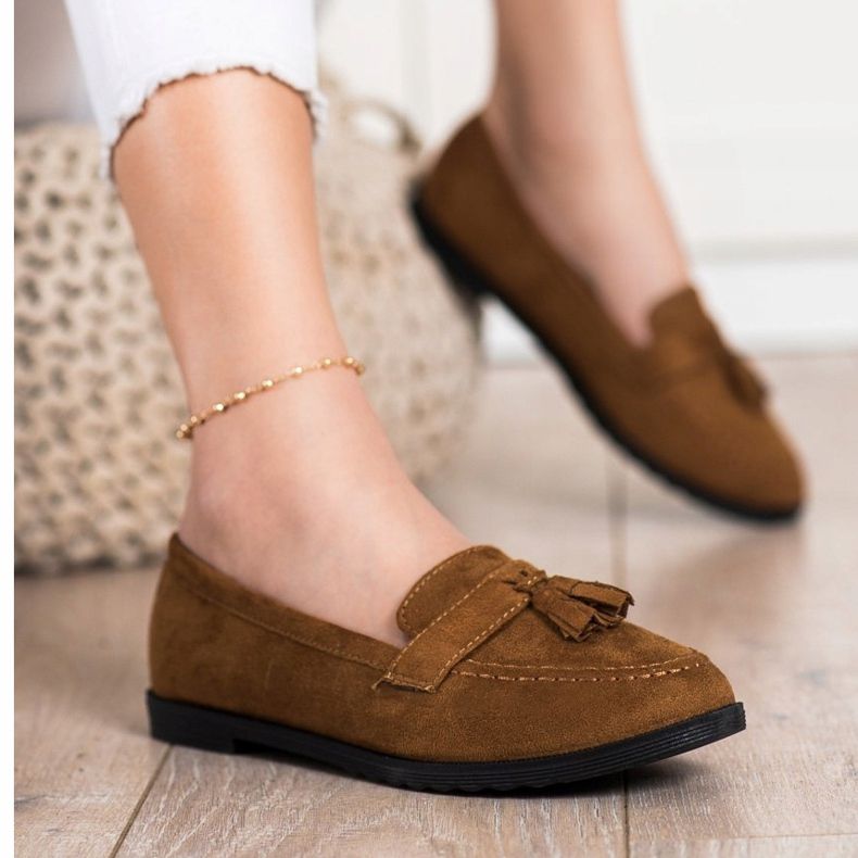 SHELOVET Casual Loafers med fransar brun 1