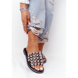 PS1 Openwork läder tofflor med strass svart Alana 1