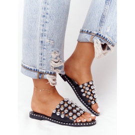 PS1 Openwork läder tofflor med strass svart Alana 2