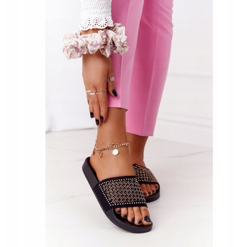 EVE Svarta Tonya gummi tofflor med paljetter 1