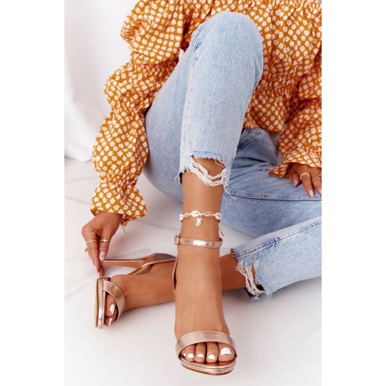 PG1 Eleganta sandaler på högklackat roséguld -glamour rosa gyllene 1