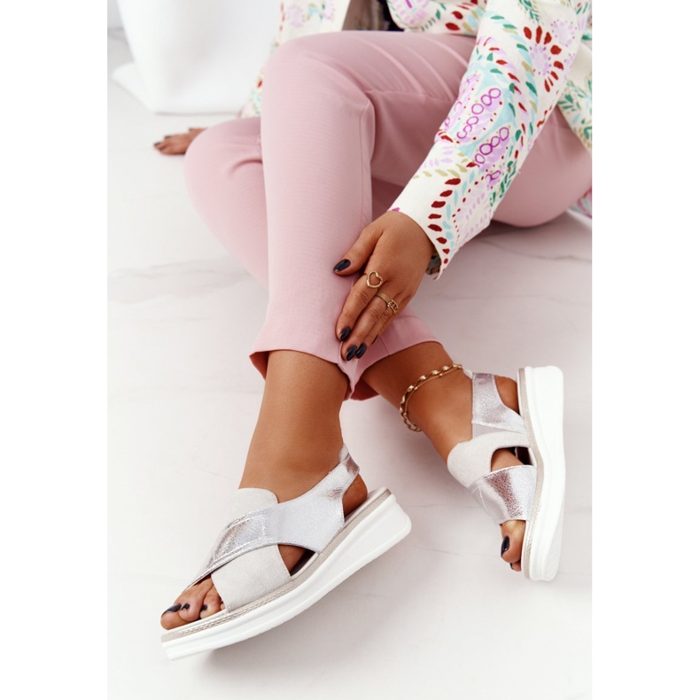 Slip-On Sandaler På Sergio Leone SK029 Plattform Vit-Silver 1