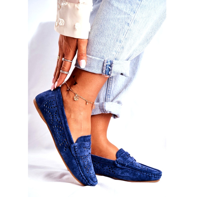 S.Barski Damskor med öppet läder Marinblått Salem 1