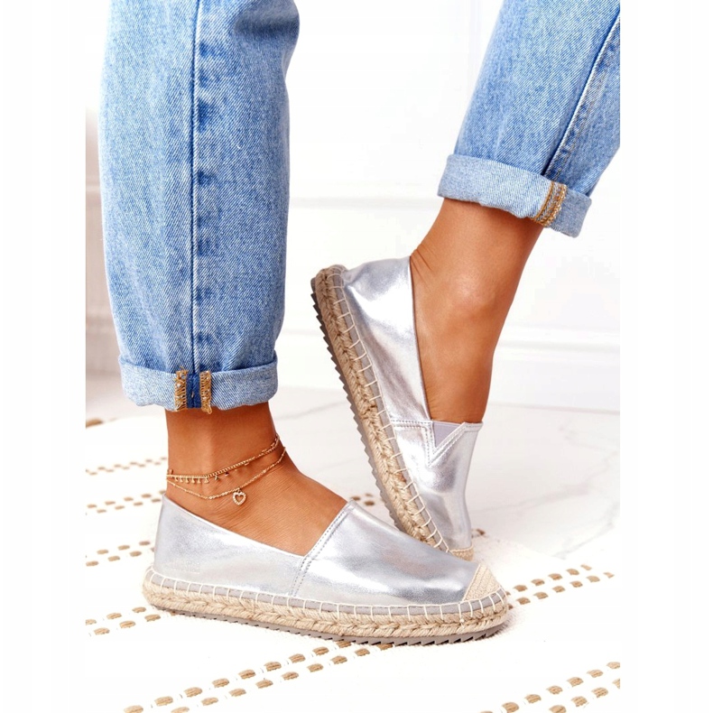 Läder Espadriller på en flätad sula Big Star HH274504 Silver silver- 1