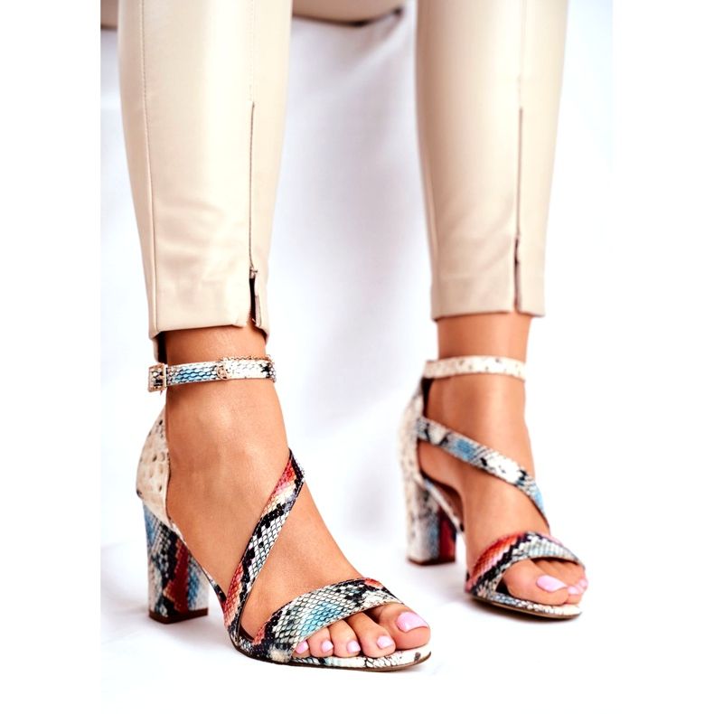 Kvinnors sandaler på högklackat Sergio Leone Red Snake SK870 beige mångfärgad 1