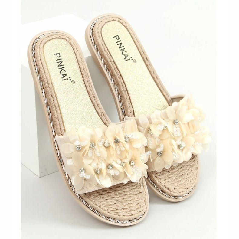 Tofflor med beige blommor LS003 Beige 1