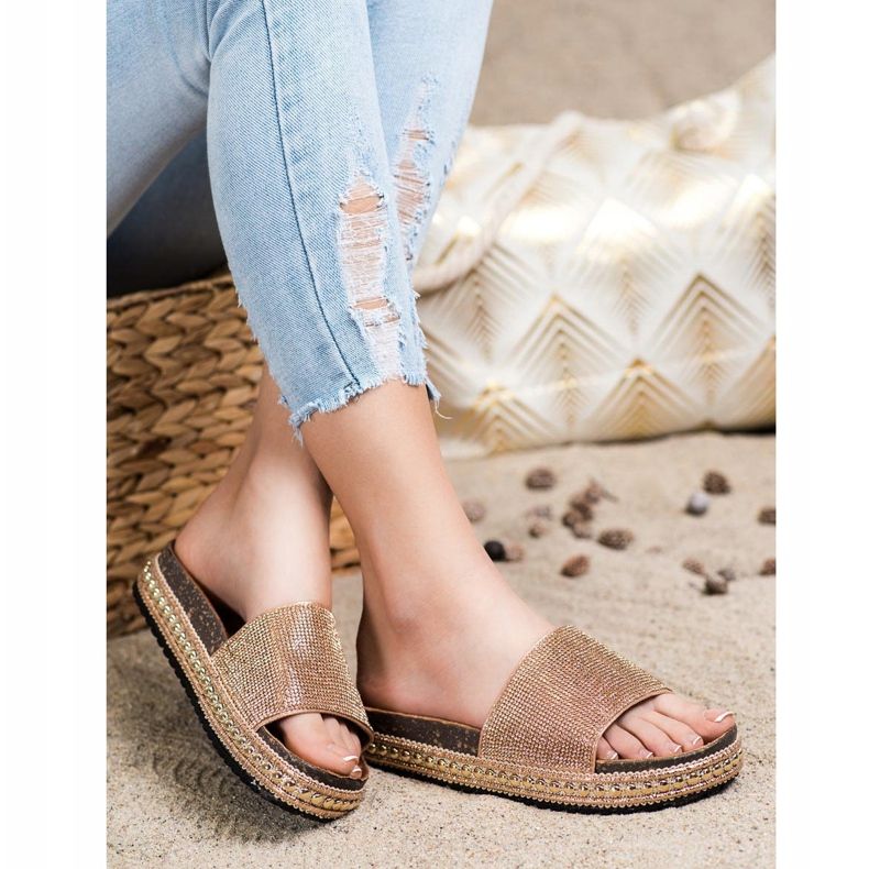 SHELOVET Mode kristall tofflor gyllene 1