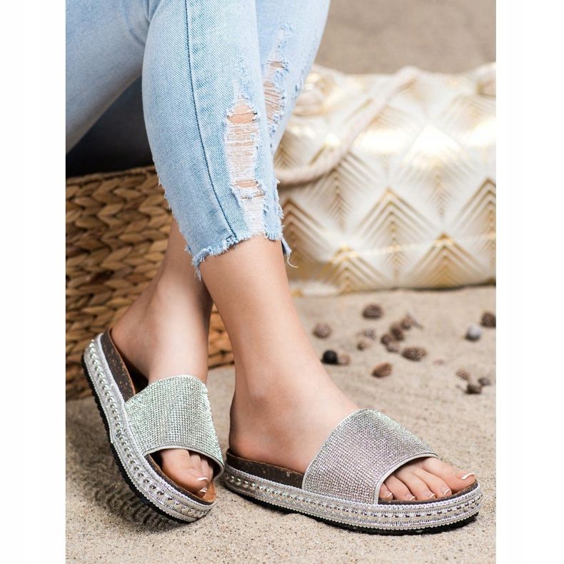 SHELOVET Mode kristall tofflor silver- 1