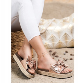 SHELOVET Glänsande tofflor med rosett gyllene 1