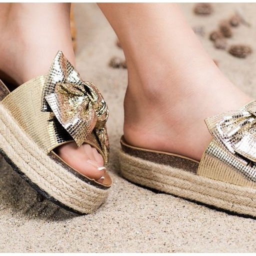 SHELOVET Glänsande tofflor med rosett gyllene 1