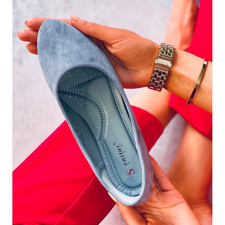 Blå CC212P Blå mjuka mockaballerinor 2