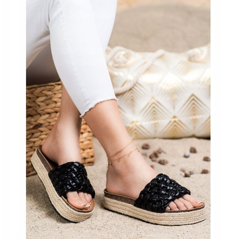 SHELOVET Flätade Espadrilles flip-flops svart 1