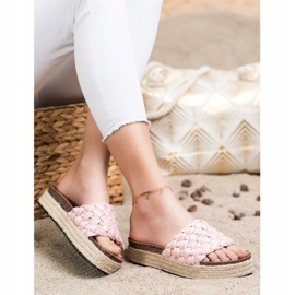SHELOVET Flätade Espadrilles flip-flops rosa 2