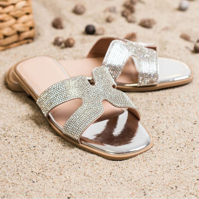 SHELOVET Snygga tofflor med cubic zirconia silver- 2