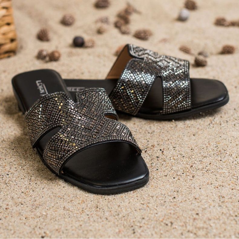 SHELOVET Snygga tofflor med prydnader svart 1