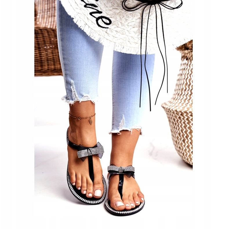 LU BOO Dam Tofflor i gummi Svart flip-flops Rhinestones Lou 2