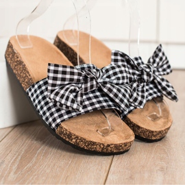 SHELOVET Moderiktiga rutiga tofflor vit svart 2