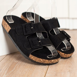 SHELOVET Bekväma tofflor med spännen svart 2