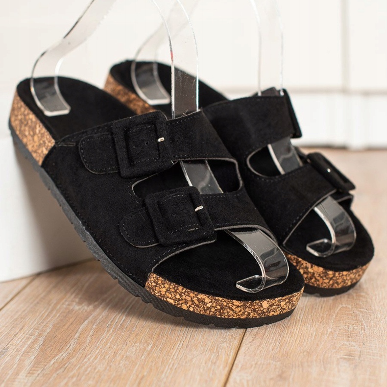 SHELOVET Bekväma tofflor med spännen svart 2