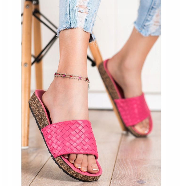 SHELOVET Moderiktiga vävda tofflor rosa 2